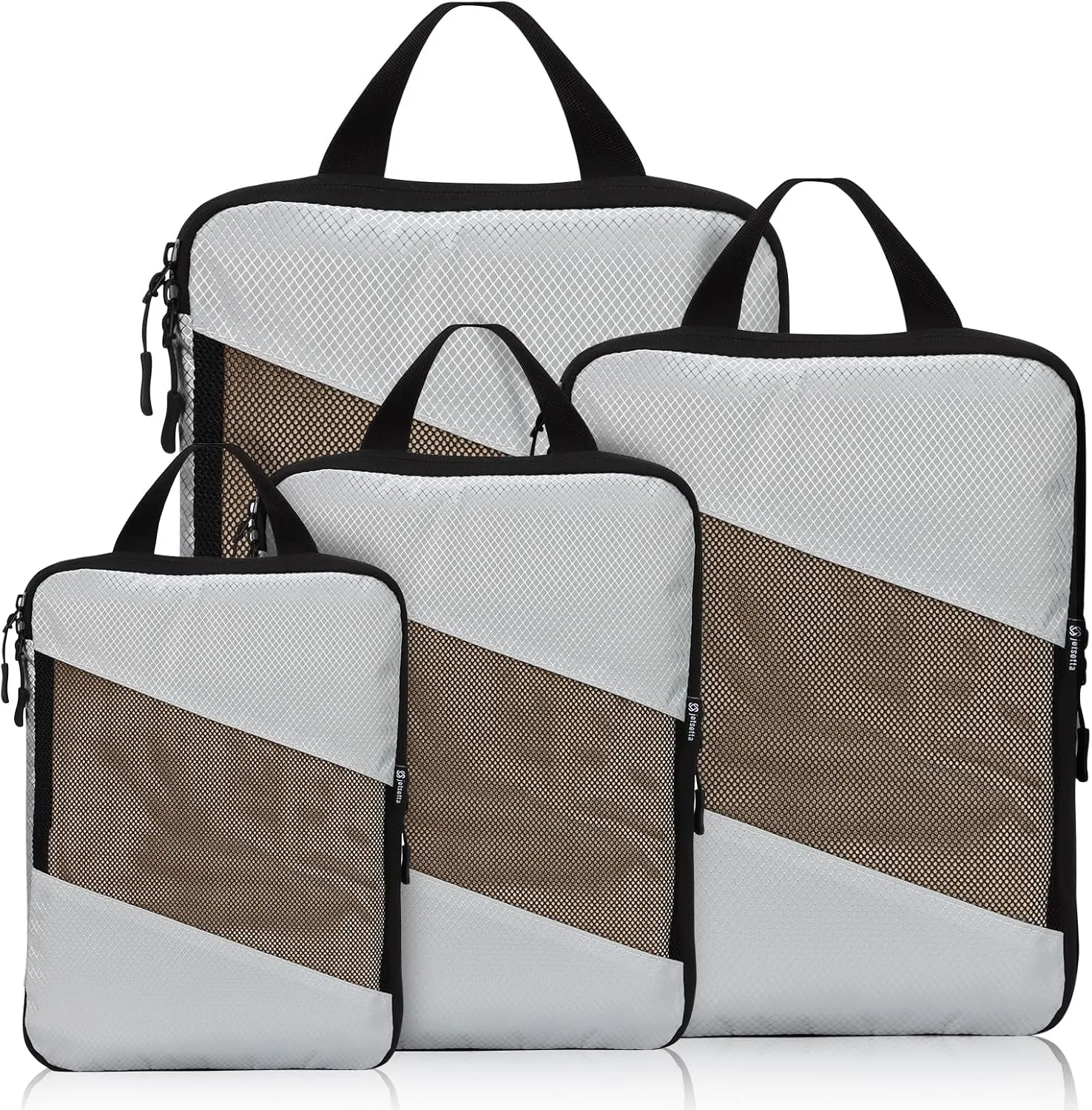 Jetsetta Extra Large Compression Packing Cubes with Mesh, Expandable Suitcase and Luggage travel packing cubes set for Travel Accessories (Grey 4 Set)