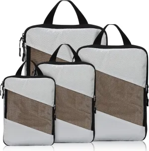 Jetsetta Extra Large Compression Packing Cubes with Mesh, Expandable Suitcase and Luggage travel packing cubes set for Travel Accessories (Grey 4 Set)