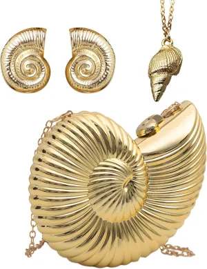 JeVenis Gold Seashell Clutch Acrylic Transparent Chain Bag Purse Summer Beach Evening Bag Shoulder Handbag