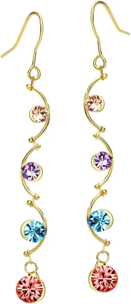 Jewelry 14k Gold Plated Multicolor Beads Rhinestone Dangle Earrings 2.5"