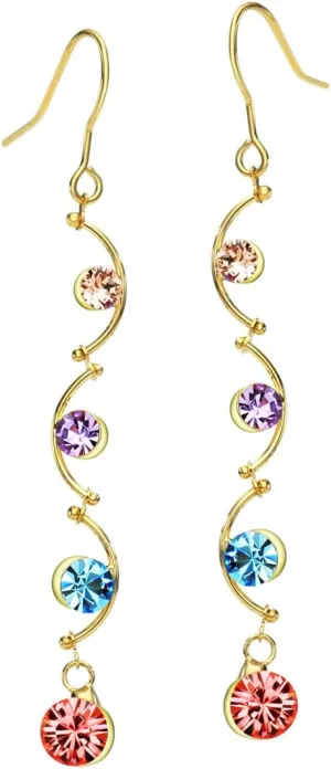 Jewelry 14k Gold Plated Multicolor Beads Rhinestone Dangle Earrings 2.5"