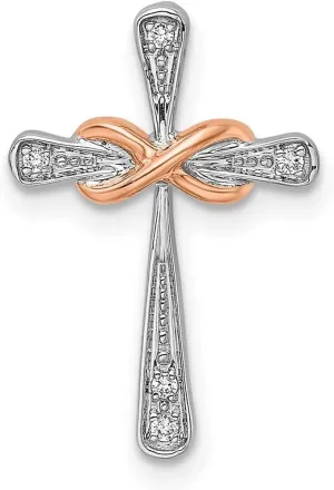 JewelryWeb 14k Two tone Gold White and Rose Religious Faith Cross With Infinity Diamond Chain Slide 19.58x13.37mm Wide