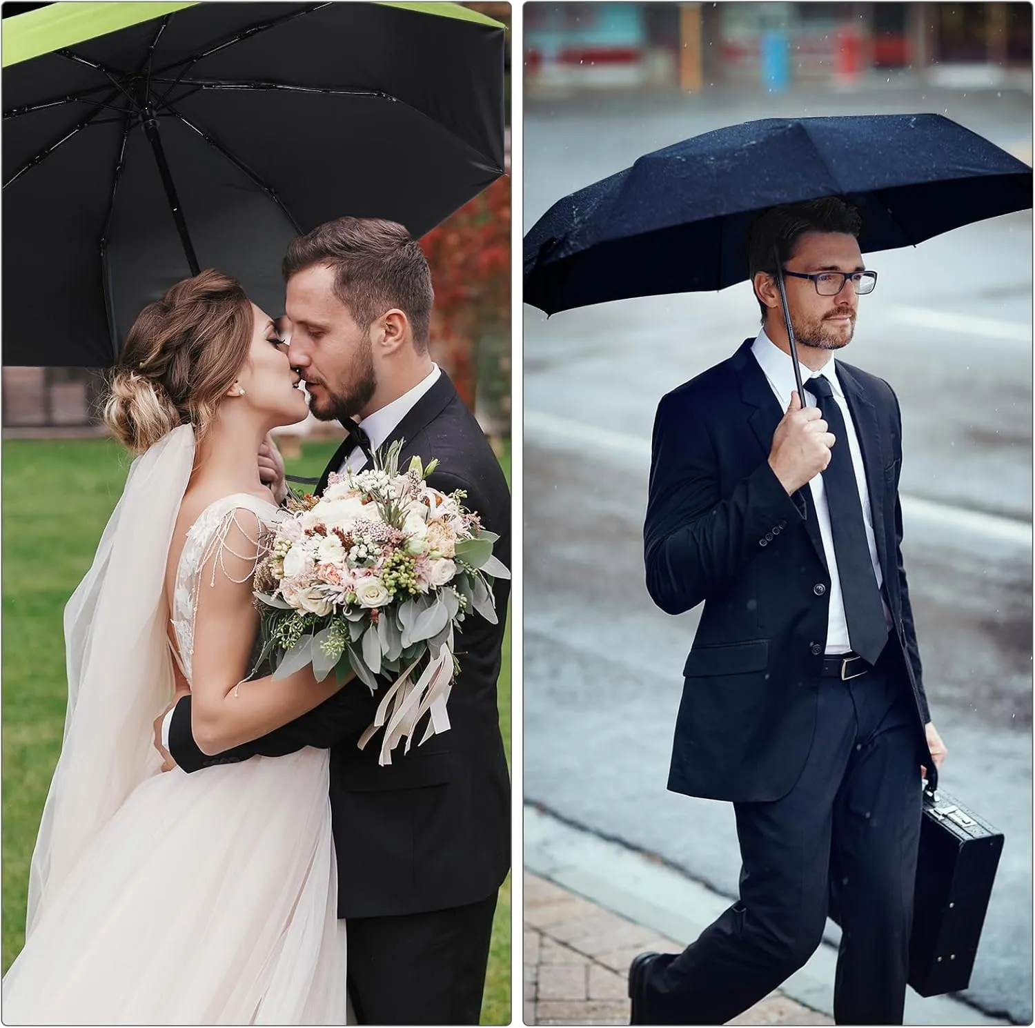 Jexine 6 Pcs Travel Compact Umbrella Automatic Open Close Windproof Small Light Backpack Purse Car Portable Collapsible Umbrella for Rain, Men Women