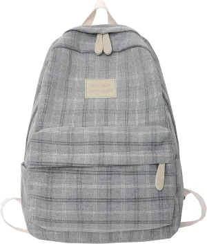 JHTPSLR Light Academia Aesthetic Backpack Plaid Preppy Backpack Teen Girls Book Bags Back to School Backpack Supplies (Light Grey)