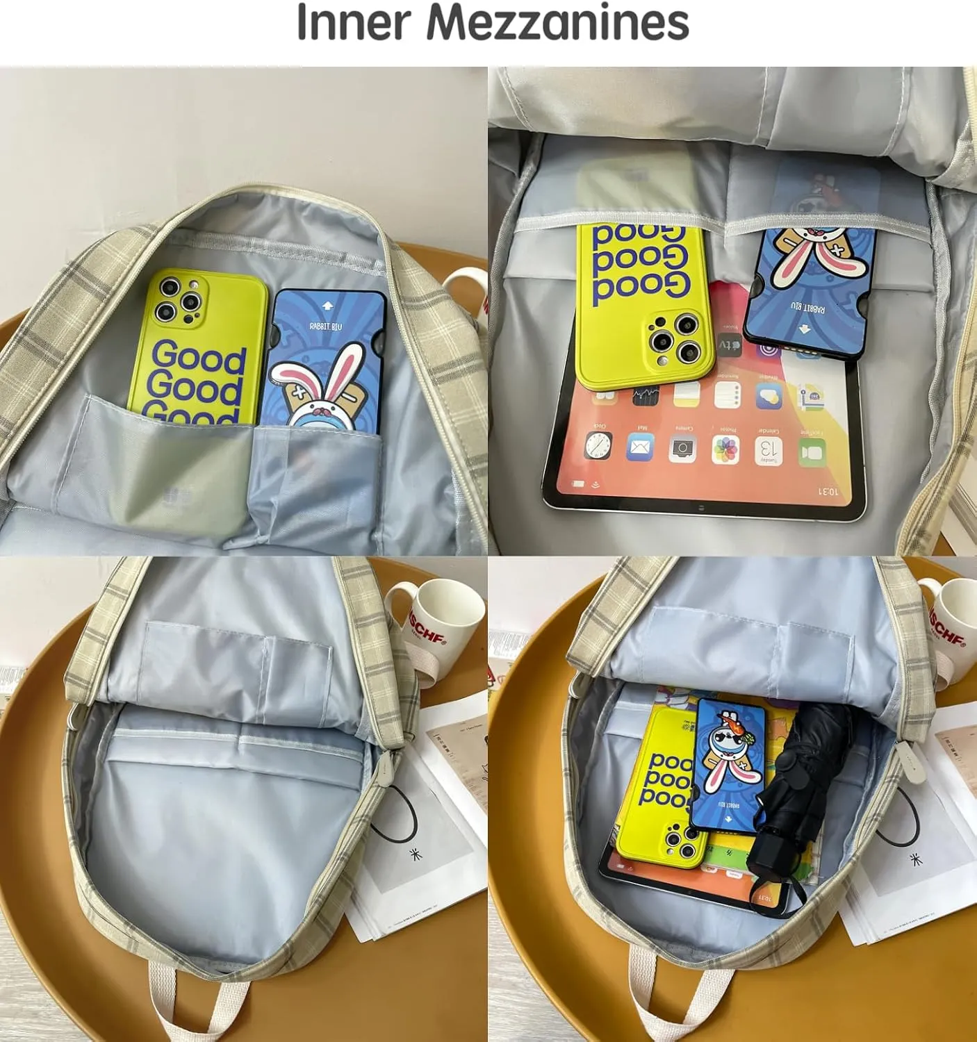 JHTPSLR Light Academia Aesthetic Backpack Plaid Preppy Backpack Teen Girls Book Bags Back to School Backpack Supplies (Light Grey)