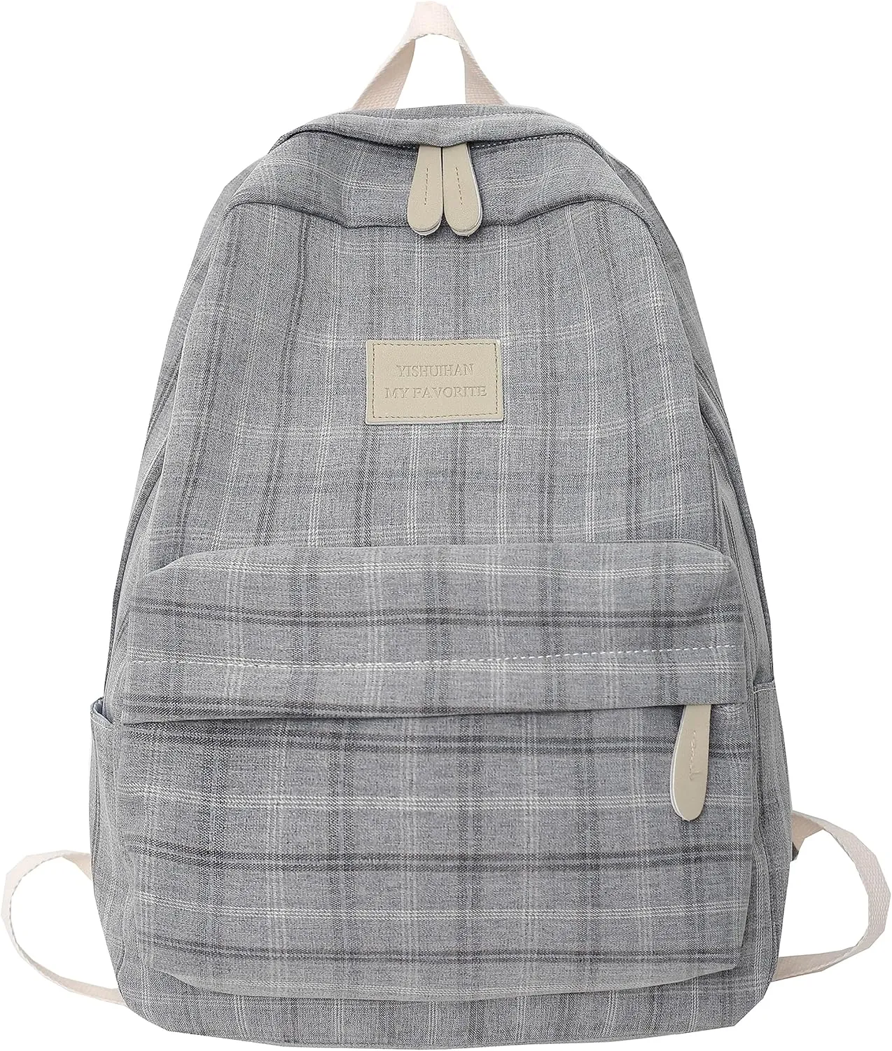 JHTPSLR Light Academia Aesthetic Backpack Plaid Preppy Backpack Teen Girls Book Bags Back to School Backpack Supplies (Light Grey)