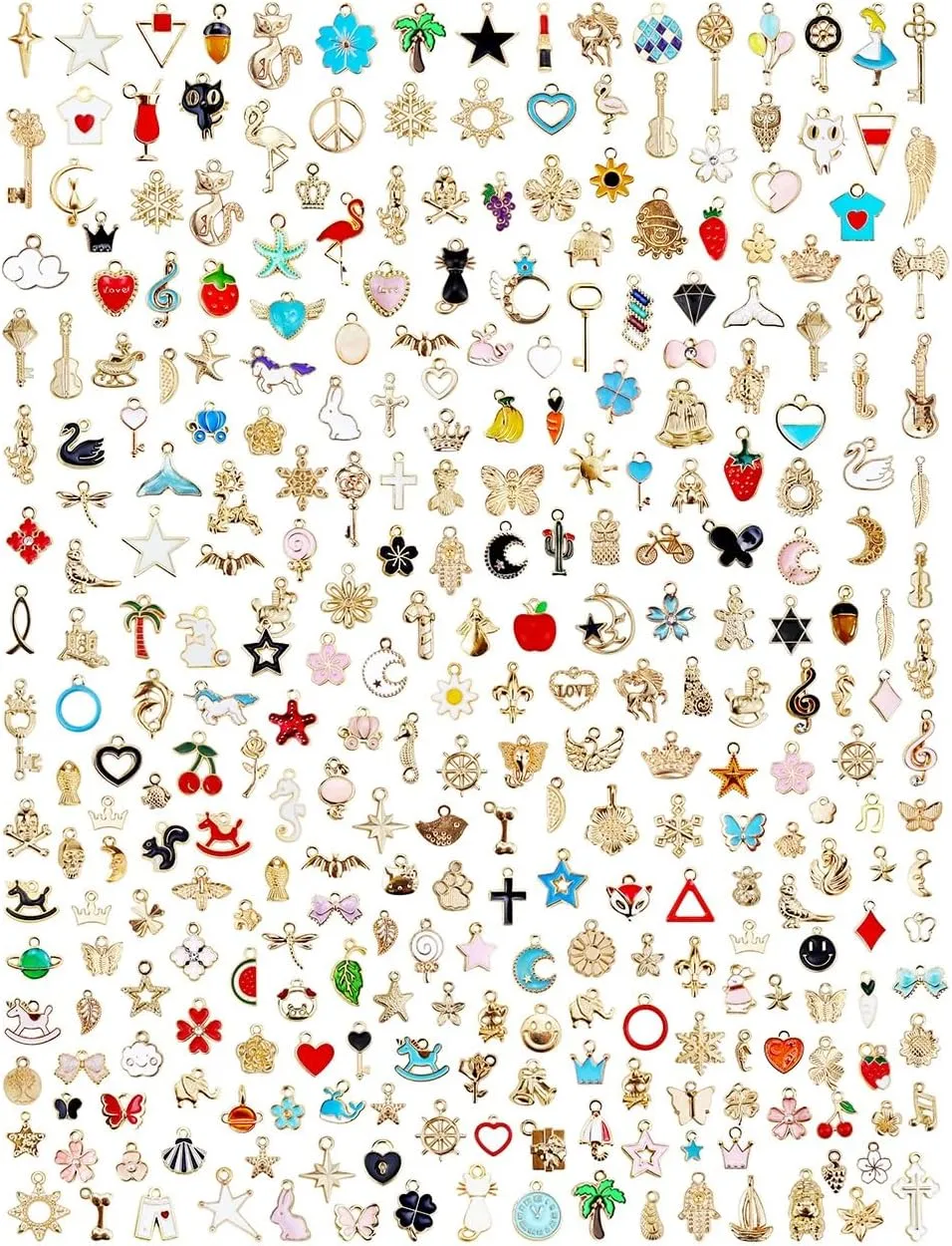 JIALEEY 300Pcs Assorted Gold-Plated Enamel Charms for Jewelry Making - Earring, Necklace, Bracelet