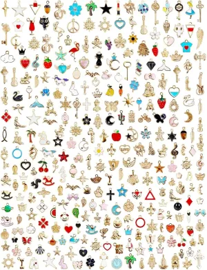 JIALEEY 300Pcs Assorted Gold-Plated Enamel Charms for Jewelry Making - Earring, Necklace, Bracelet