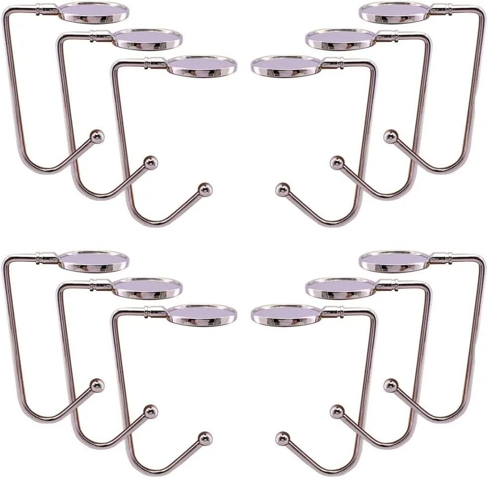 jinyatu 12Pcs Table Side Hook Handbag Hook Clamp On Under Desk Hooks Save Space Metal Hook for Table to Hang Handbags Purse Backpack Headsets Bags