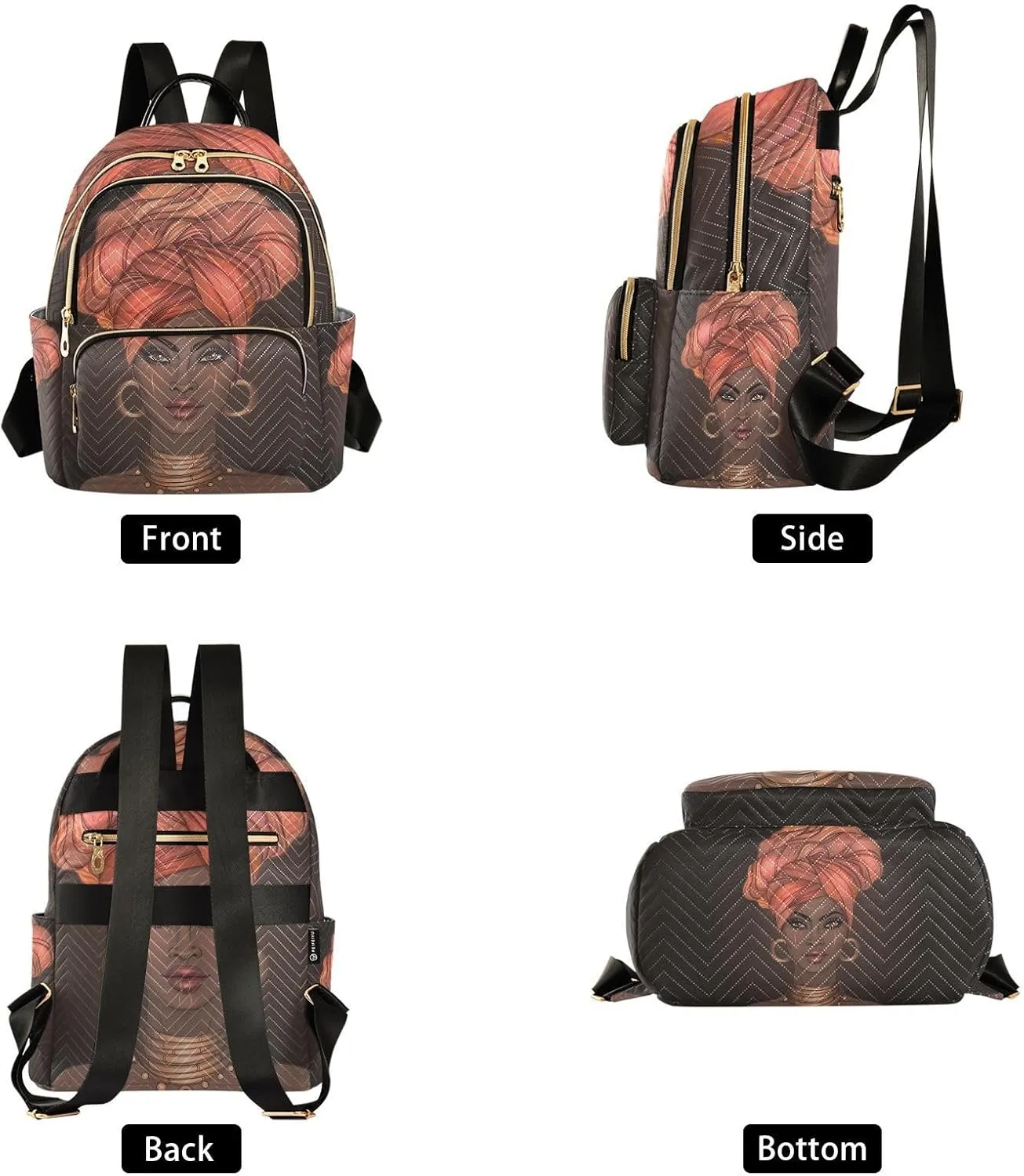 JIPONI African American Pretty Girl Backpack Purse for Women Lightweight Back Pack Casual Daypack Travel Shoulder Bag Bookbag - S