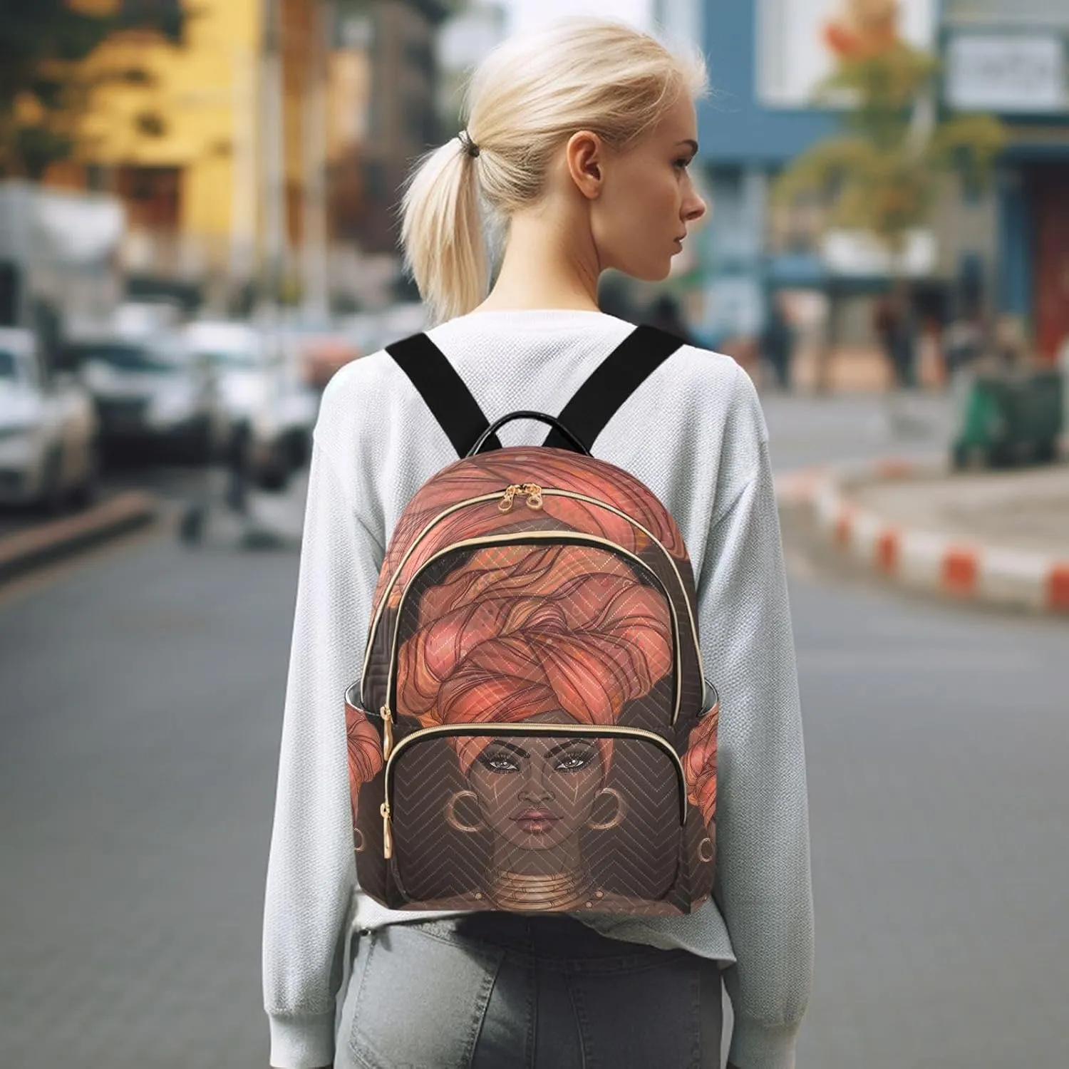 JIPONI African American Pretty Girl Backpack Purse for Women Lightweight Back Pack Casual Daypack Travel Shoulder Bag Bookbag - S