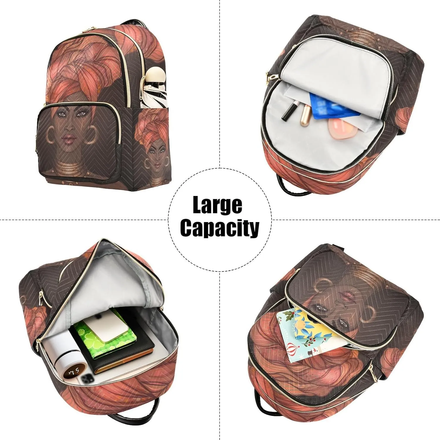 JIPONI African American Pretty Girl Backpack Purse for Women Lightweight Back Pack Casual Daypack Travel Shoulder Bag Bookbag - S