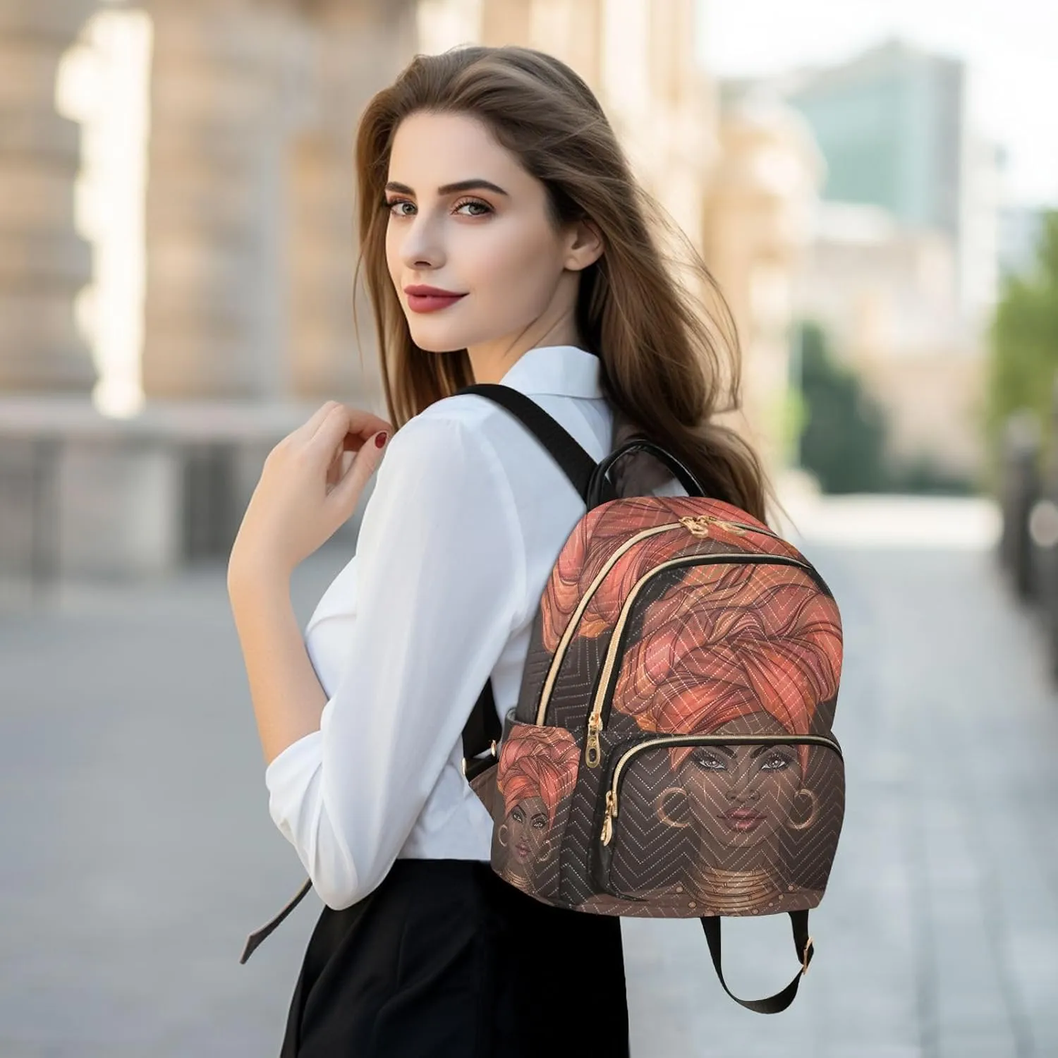 JIPONI African American Pretty Girl Backpack Purse for Women Lightweight Back Pack Casual Daypack Travel Shoulder Bag Bookbag - S