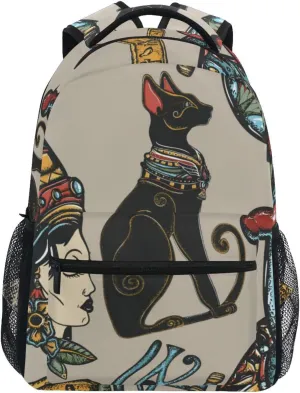 JIPONI Cats Queen Cleopatra Egyptian Civilization Background Backpack For Girls Boys, Student School Bag Bookbag Travel Laptop Backpack Purse Daypack