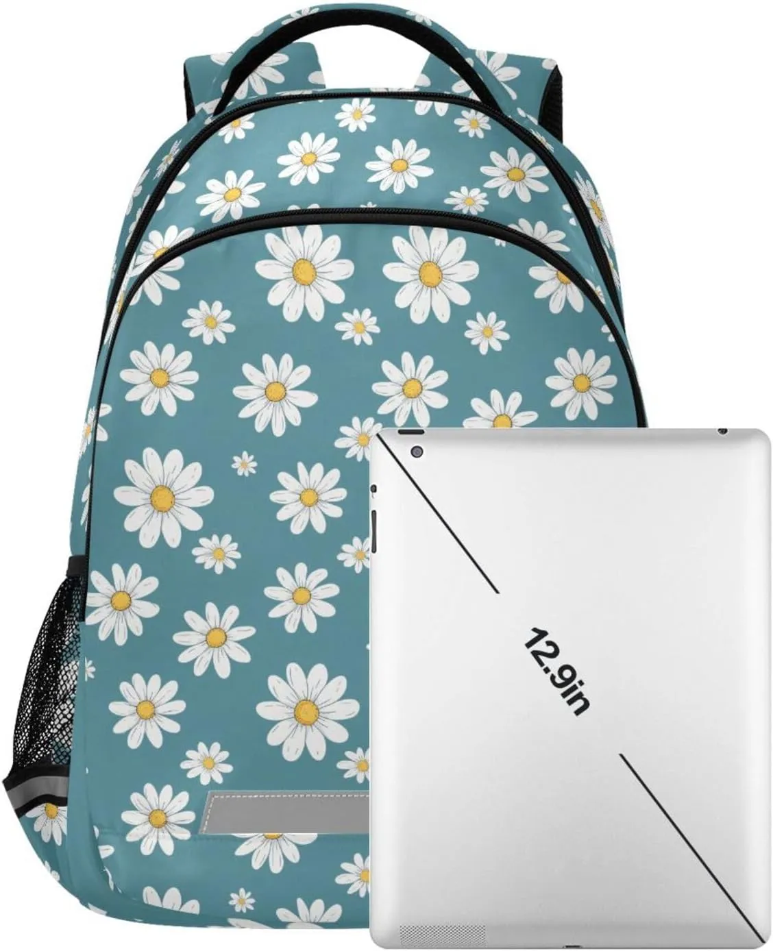 JIPONI Daisy Flower Blue Back Backpack For Girls Boys School Kids Bookbag Travel Laptop Backpack Purse Daypack With Chest Strap