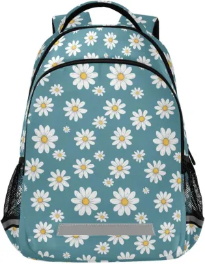 JIPONI Daisy Flower Blue Back Backpack For Girls Boys School Kids Bookbag Travel Laptop Backpack Purse Daypack With Chest Strap