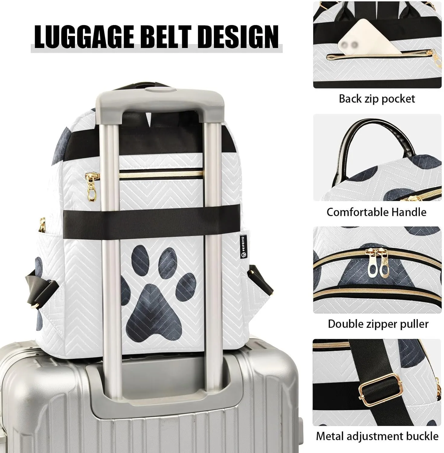 JIPONI Dog Paw Print Printing Backpack Purse for Women Lightweight Back Pack Casual Daypack Travel Shoulder Bag Bookbag - S
