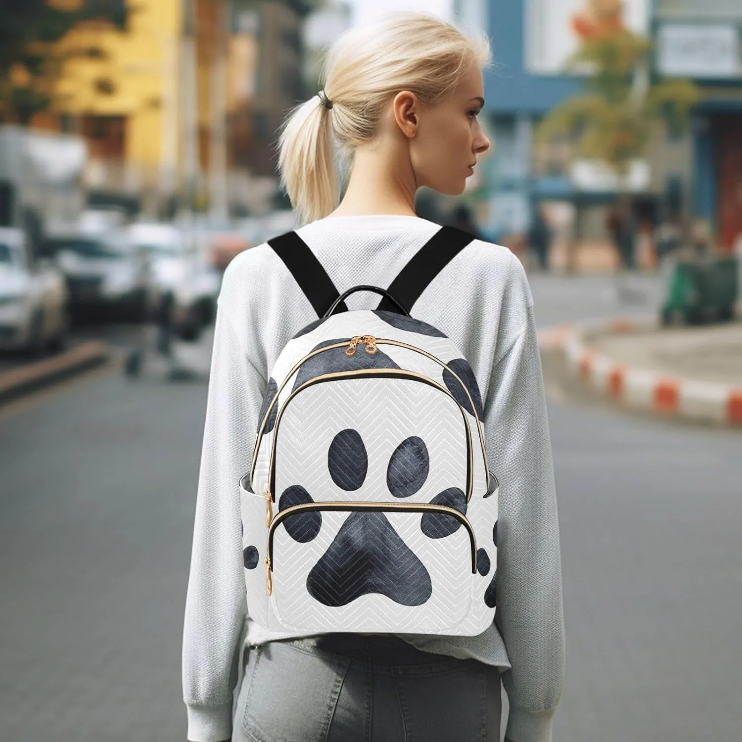 JIPONI Dog Paw Print Printing Backpack Purse for Women Lightweight Back Pack Casual Daypack Travel Shoulder Bag Bookbag - S