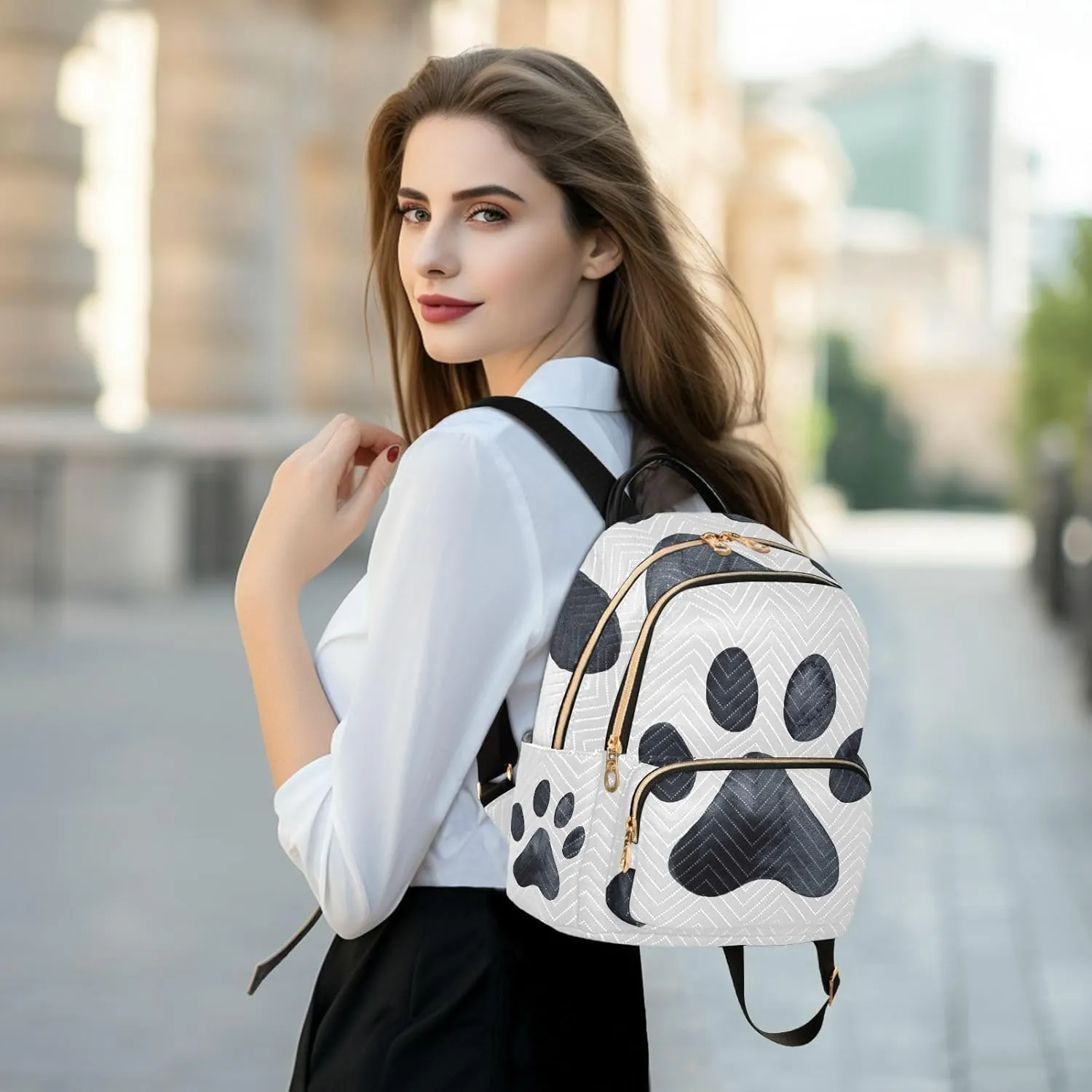 JIPONI Dog Paw Print Printing Backpack Purse for Women Lightweight Back Pack Casual Daypack Travel Shoulder Bag Bookbag - S