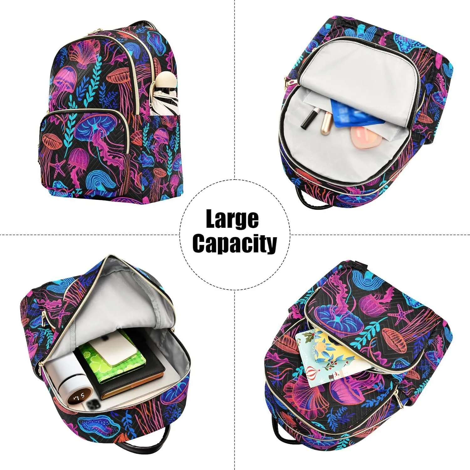 JIPONI Jellyfish Seaweed Small Backpack for Women, Travel Purse Back Pack, Casual Daypack, Lightweight Bag-S
