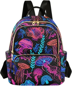 JIPONI Jellyfish Seaweed Small Backpack for Women, Travel Purse Back Pack, Casual Daypack, Lightweight Bag-S