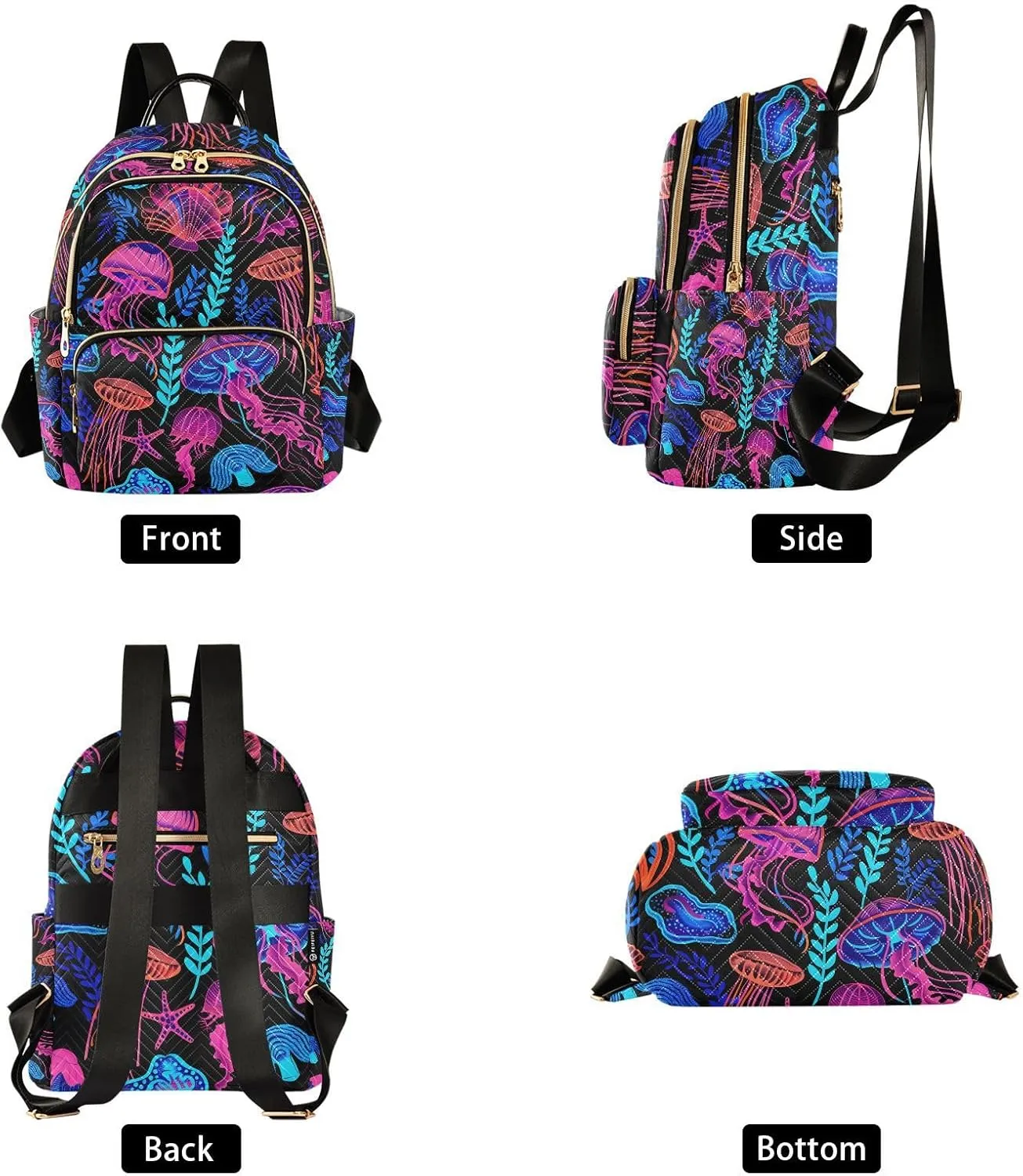 JIPONI Jellyfish Seaweed Small Backpack for Women, Travel Purse Back Pack, Casual Daypack, Lightweight Bag-S