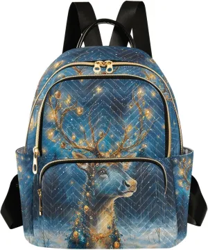 JIPONI Shimmering Reindeer Small Backpack for Women, Travel Purse Back Pack, Casual Daypack, Lightweight Bag-S
