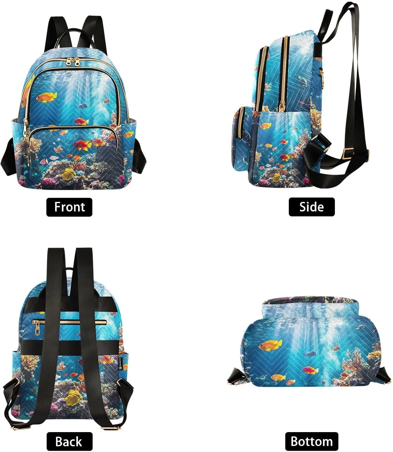 JIPONI Tropical Fish Seafloor Small Backpack for Women, Travel Purse Back Pack, Casual Daypack, Lightweight Bag-S
