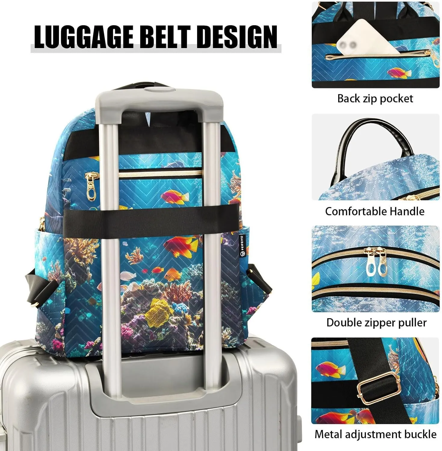 JIPONI Tropical Fish Seafloor Small Backpack for Women, Travel Purse Back Pack, Casual Daypack, Lightweight Bag-S