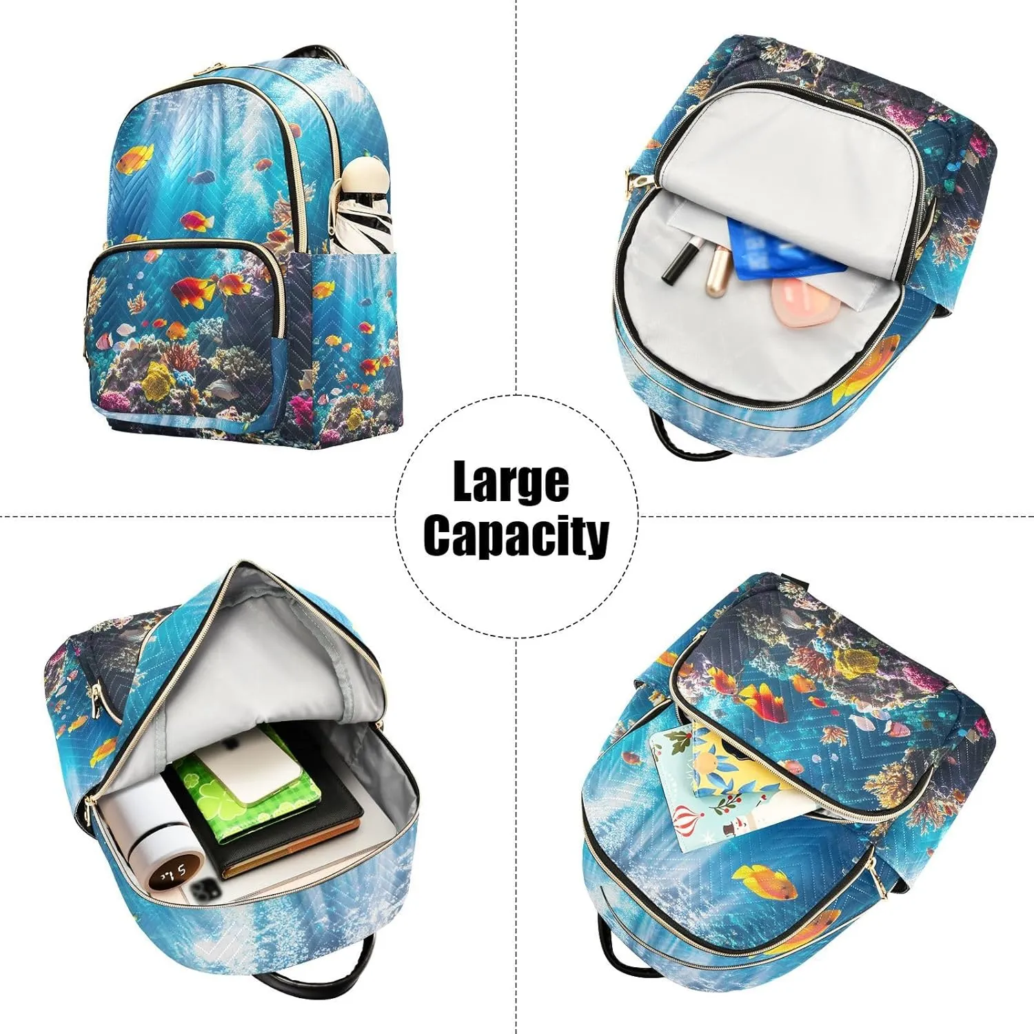 JIPONI Tropical Fish Seafloor Small Backpack for Women, Travel Purse Back Pack, Casual Daypack, Lightweight Bag-S