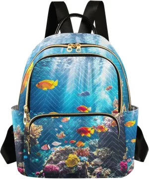 JIPONI Tropical Fish Seafloor Small Backpack for Women, Travel Purse Back Pack, Casual Daypack, Lightweight Bag-S