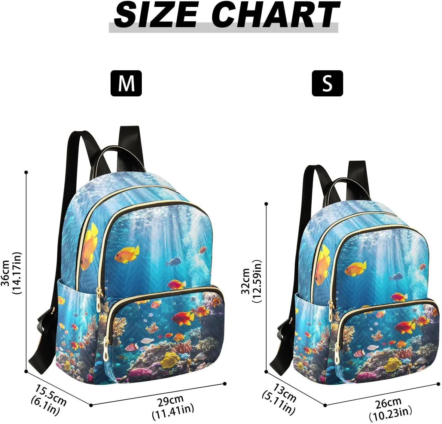 JIPONI Tropical Fish Seafloor Small Backpack for Women, Travel Purse Back Pack, Casual Daypack, Lightweight Bag-S