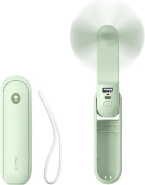 JISULIFE Portable Handheld Fan, Mini 3 In 1 with Rechargeable Battery, Personal Pocket Fan for Travel, Outdoor, USB Power Bank, Flashlight, Essential Ideal Gifts for Men/Women/Family/Friends - Green