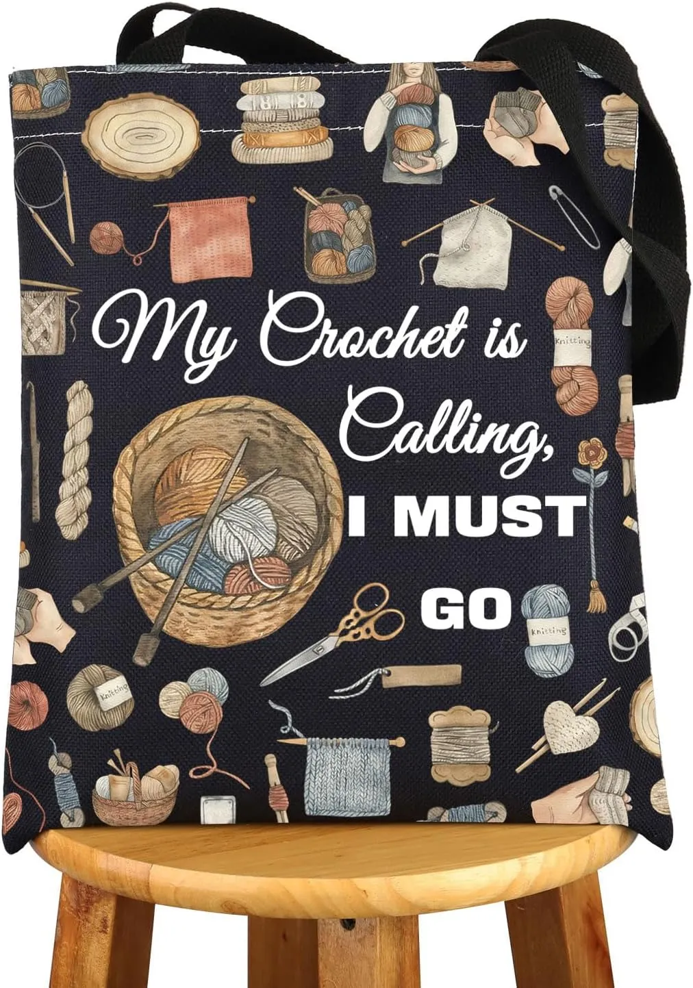JNIAP Crochet Tote Bag - Yarn Lover's Knitting Canvas Bag - 'My Crochet Is Calling I Must Go' Gifts