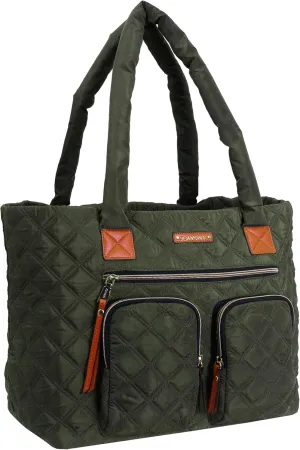 Joan & David 21 Inch Diamond Quilted Nylon Workbook Tote (Hunter Green)