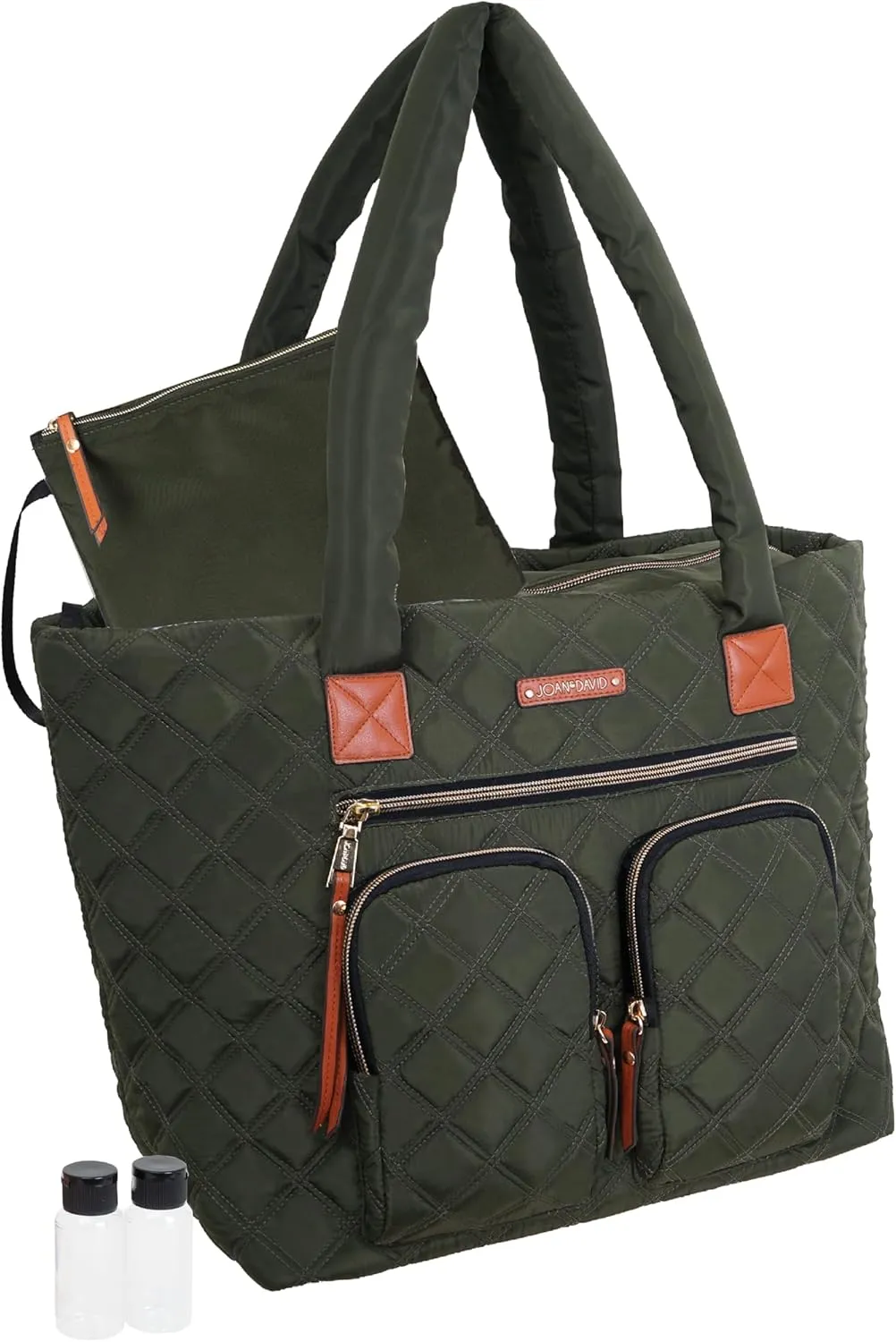 Joan & David 21 Inch Diamond Quilted Nylon Workbook Tote (Hunter Green)