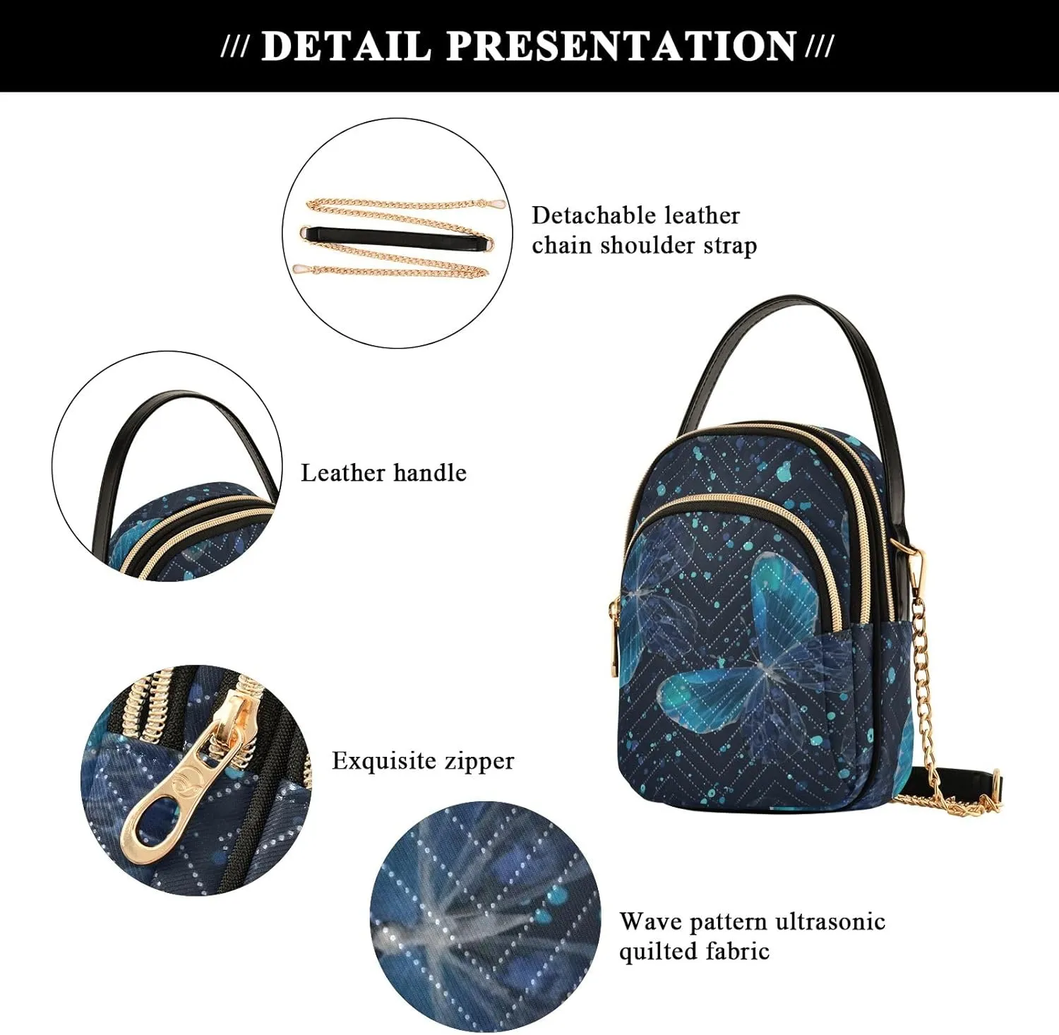 Joisal Blue Butterflies Small Purses for Women Crossbody, Shoulder Purses Trendy Handbag for Women, Small Cell Phone Purse