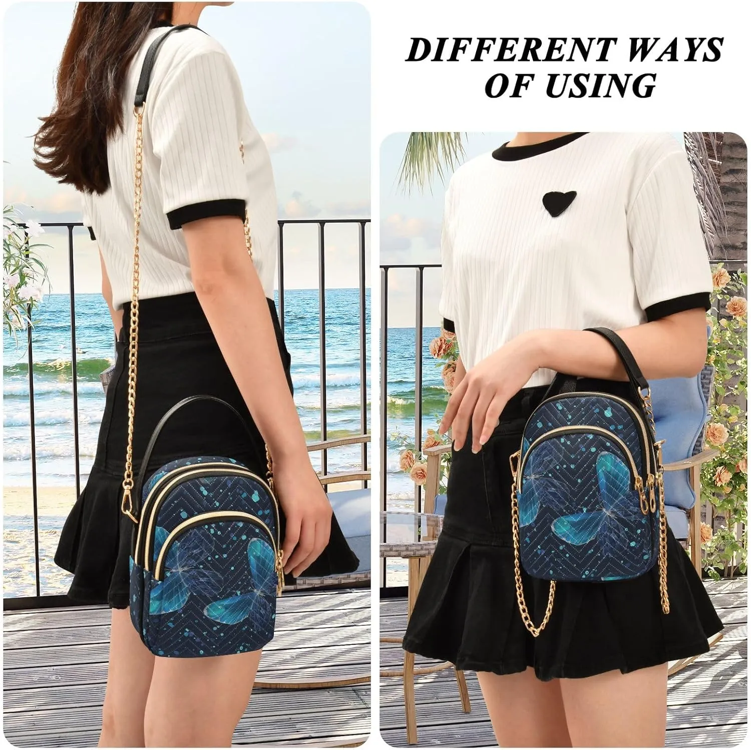 Joisal Blue Butterflies Small Purses for Women Crossbody, Shoulder Purses Trendy Handbag for Women, Small Cell Phone Purse