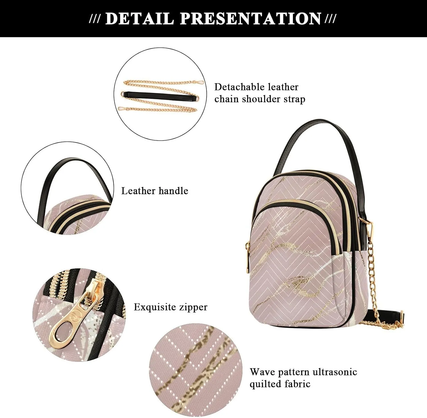 Joisal Gold Rose Marble Women's Crossbody Purse, Small Crossbody Bags for Women Travel Purse Crossbody