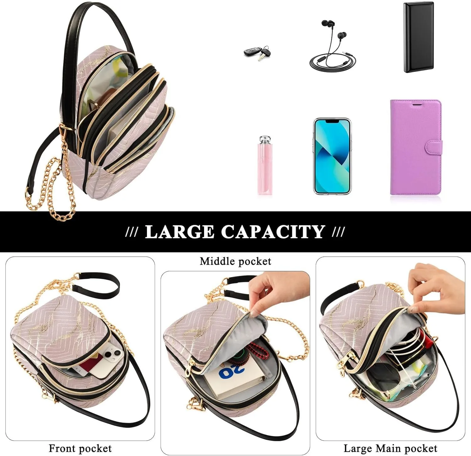 Joisal Gold Rose Marble Women's Crossbody Purse, Small Crossbody Bags for Women Travel Purse Crossbody