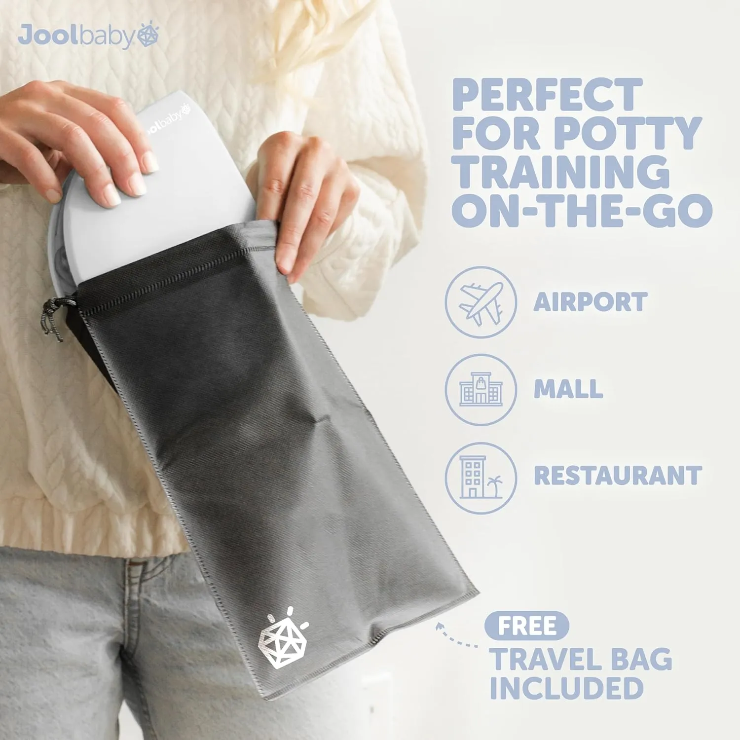 Jool Baby Folding Travel Potty Training Seat for Toddlers, Fits Round & Oval Toilets, Non-Slip Suction Cups, Includes Free Travel Bag (Gray)