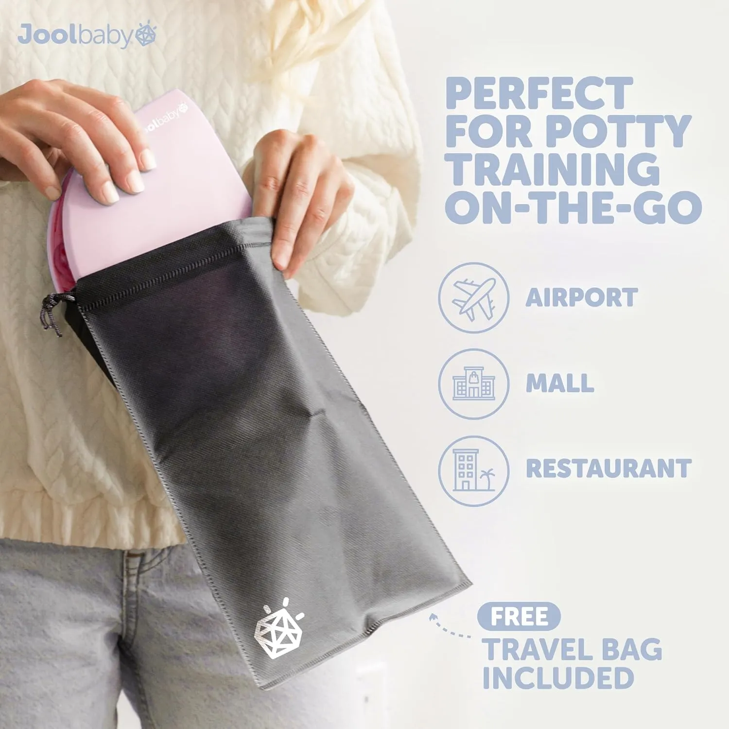Jool Baby Folding Travel Potty Training Seat for Toddlers, Fits Round & Oval Toilets, Non-Slip Suction Cups, Includes Free Travel Bag (Pink)