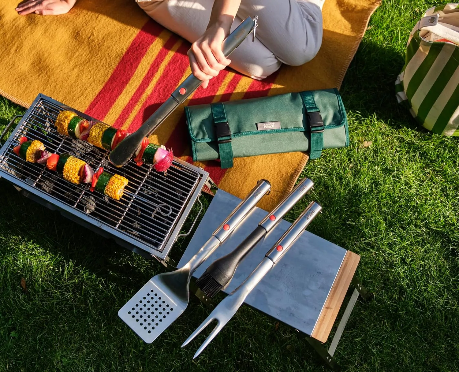 Joseph Joseph GrillOut 5-Piece Stainless Steel BBQ Utensil Set with Storage Case, Brush, Tongs, Turner & Fork, Retractable for compact storage, Easy-clean