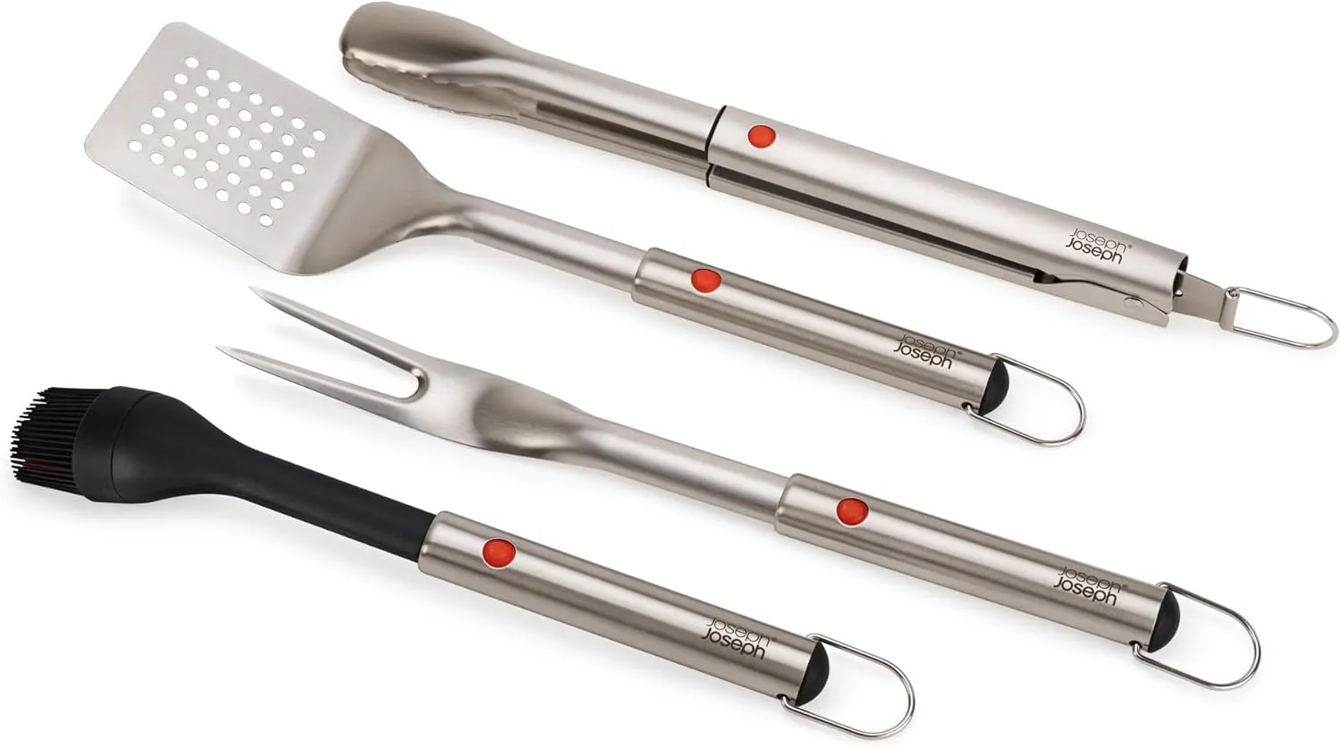 Joseph Joseph GrillOut 5-Piece Stainless Steel BBQ Utensil Set with Storage Case, Brush, Tongs, Turner & Fork, Retractable for compact storage, Easy-clean