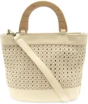 Joy Susan Womens Fashion Purse Havana Faux Cane Wood Handle Handbag