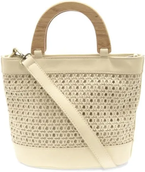 Joy Susan Womens Fashion Purse Havana Faux Cane Wood Handle Handbag