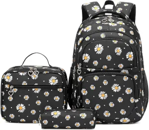 Joyfulife Lightweight Water Resistant Daisy Backpacks for Girls School Backpack with Lunch Bag and Pencil Case