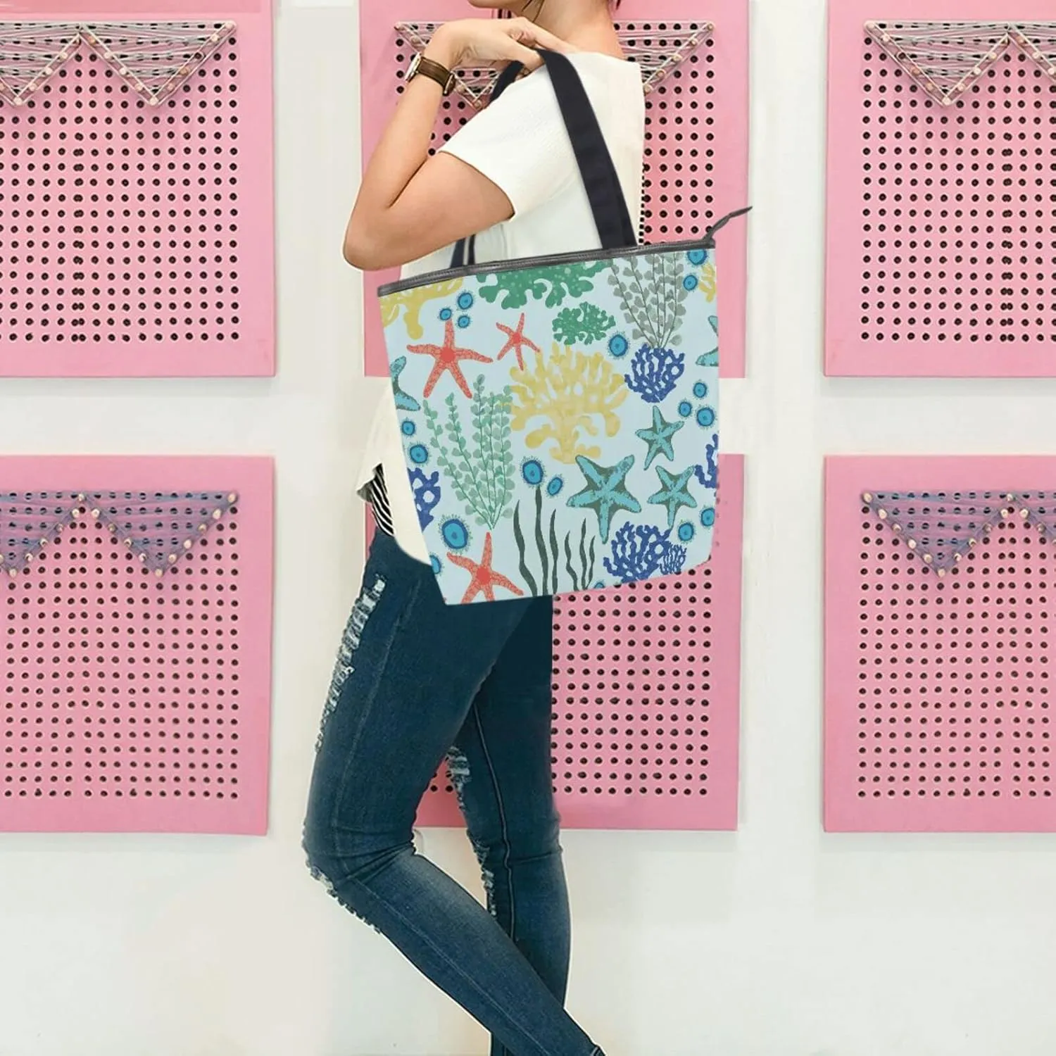 JSTEL Canvas Tote Bag for Women with Zipper,Lady Tote Bag Canvas Tote Purse Canvas Handbag for Work Travel