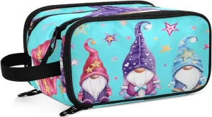 JSTEL Gnome Cosmetic Bag with Brush Compartment,Three Layer Makeup Bag Polyester Toiletry Bag Gnome Theme Travel Make Up Bag Organizer Bag