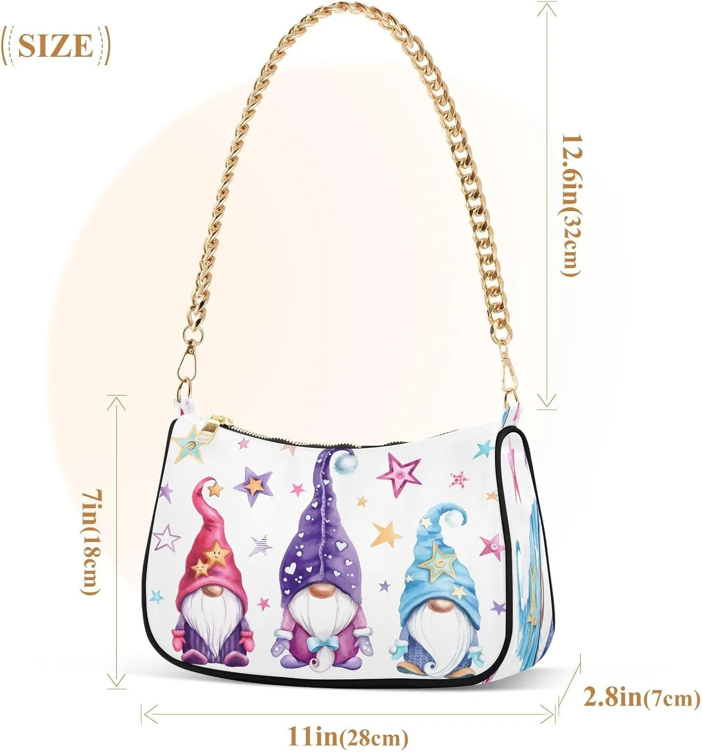 JSTEL Gnome Shoulder Purses for Women,Gnome Shoulder Bag Purse Womens Crescent Crossbody Bag